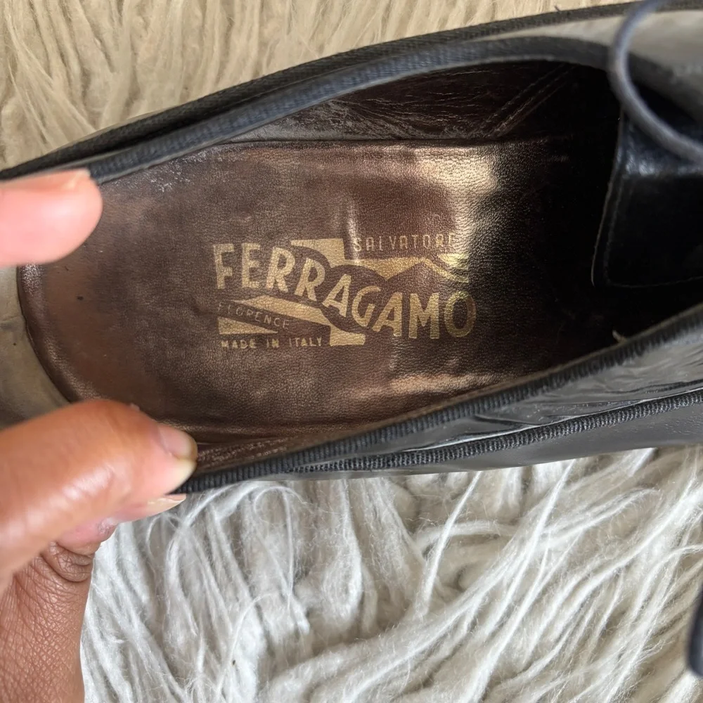 Salvatore Ferragamo Florence Black Leather Cap Toe Oxford Dress Shoes Mens 9.5D
